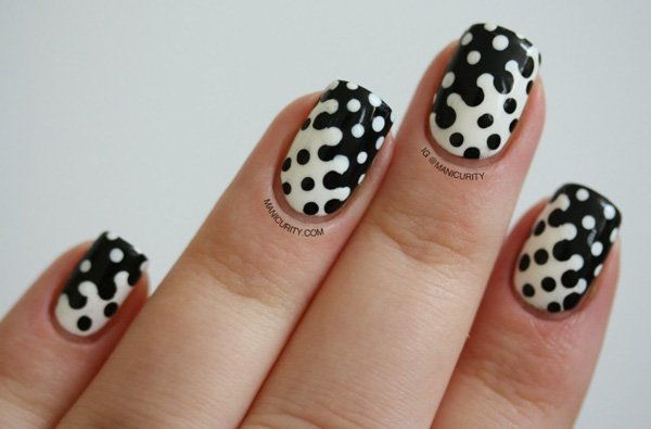 Negru and white polka dot nails