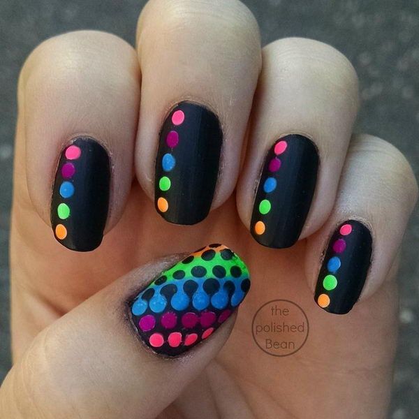 Negru Rainbow Polka Dot Nails