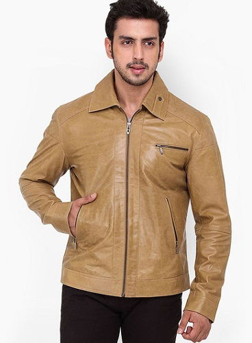 Kosher Solid Camel Leather Jacket