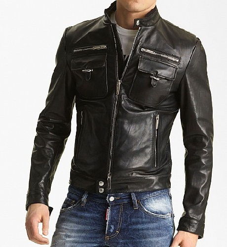Dsquared2 Leather Zip-Up Jacket