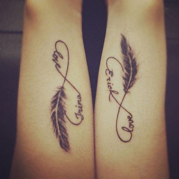 Ljubezen feather infinity couple tattoo