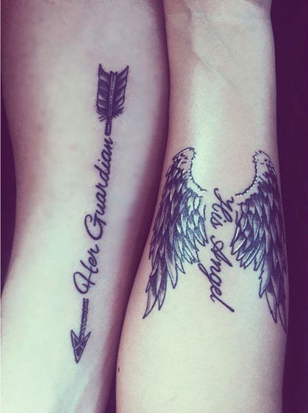 Me and my loves couple tattoo we created. Her Guardian His Angel