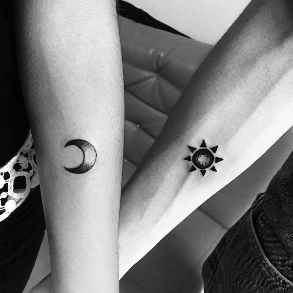 Moon and sun couple tattoo