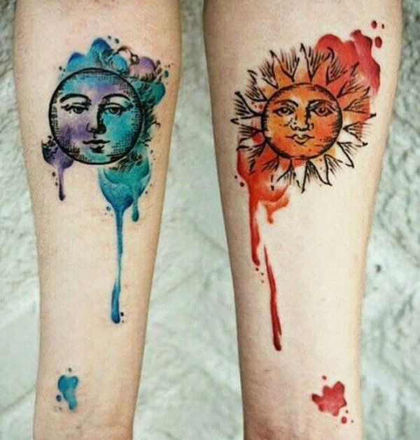 sonce and moon couple tattoos