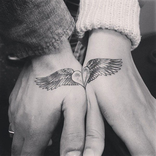 Angel Winged Heart Couple Tattoo