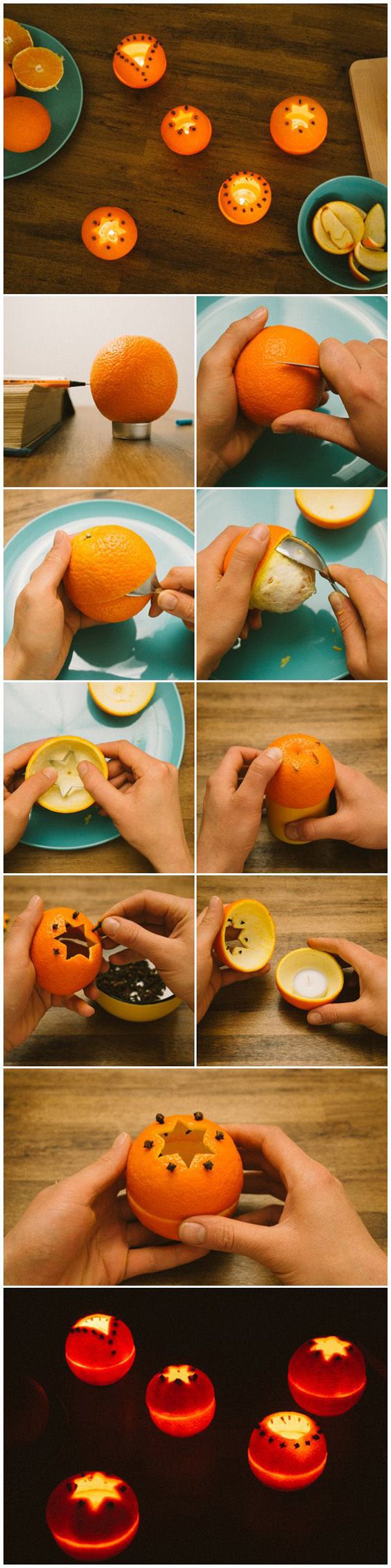 DIY candle holders made from oranges