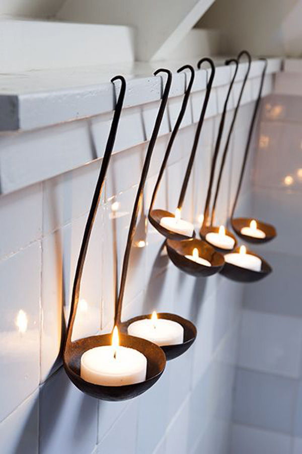merőkanál as tea light candle holders