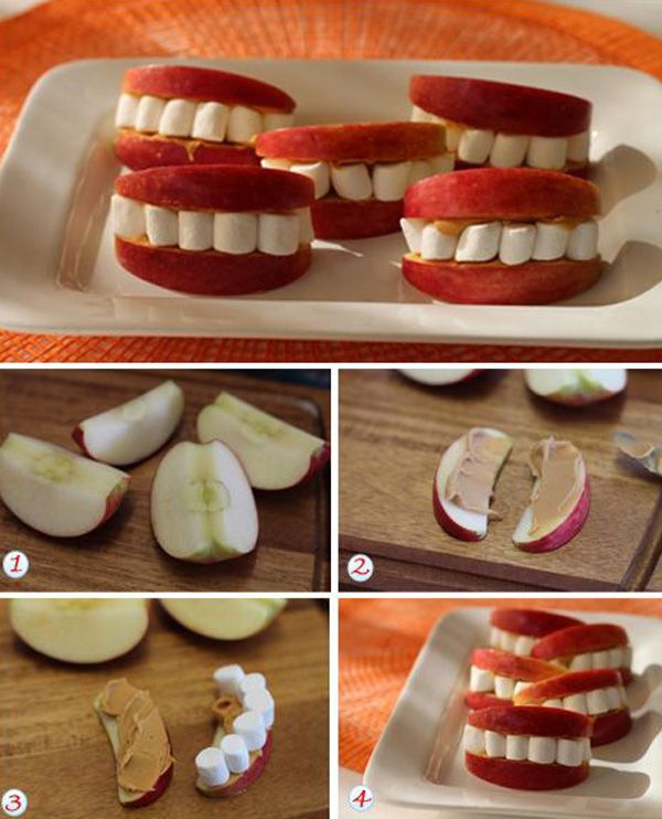 Noč čarovnic Teeth Recipe - Easy recipes - apples, peanut butter, marshmallows + silliness