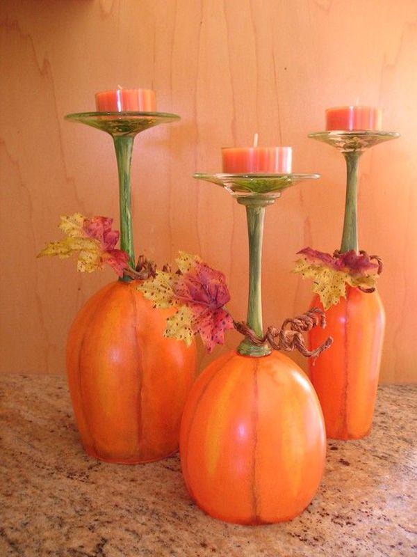Pumpkin Patch Wine Glass Candle Stand Set of 3