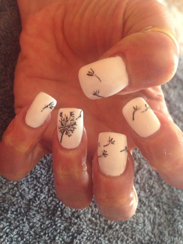 Akril Nails With Dandelion Nail Art