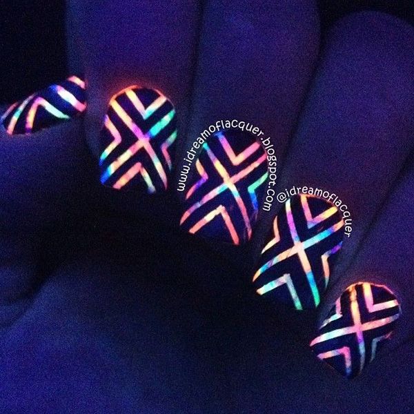 neonas watercolor nails under a black light