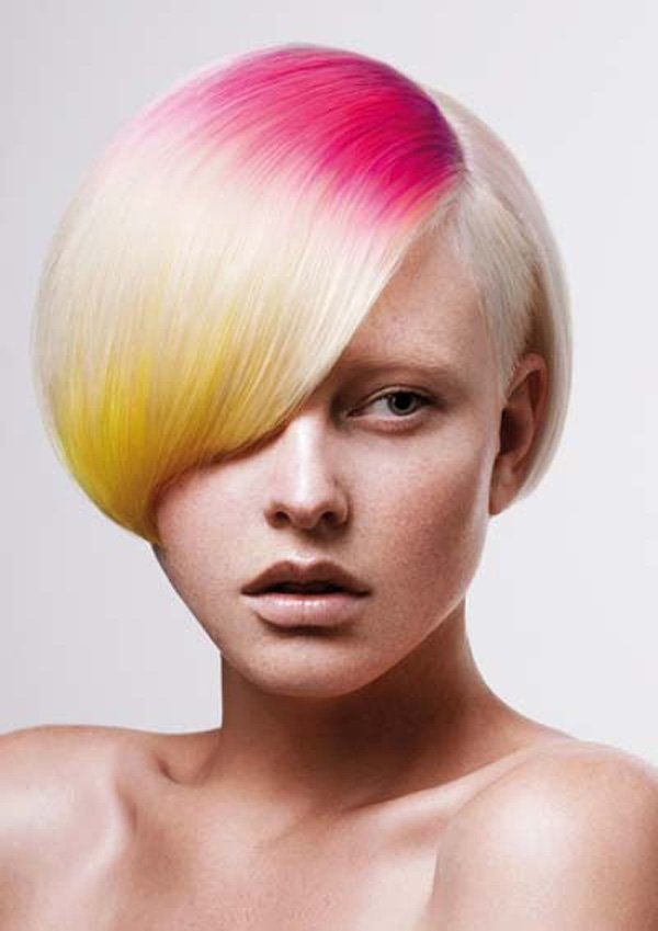 Ombre pink and yellow dyed hair
