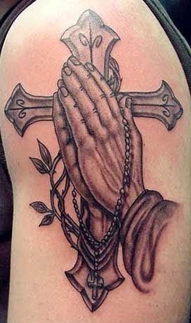 Cross with Folded Hands Tattoo