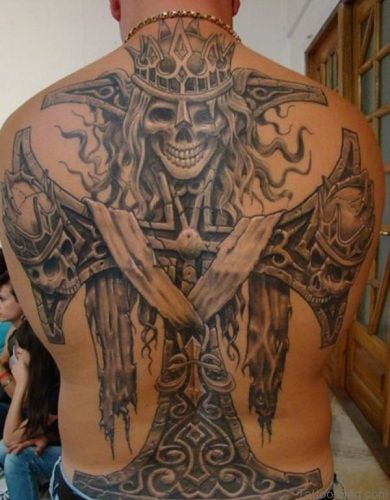 Skull with Cross Tattoo Design