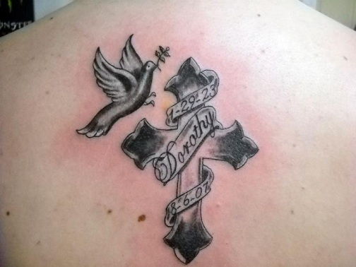 Dove with Cross Tattoo Design