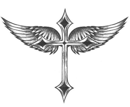 Cross with Wings Tattoo Design