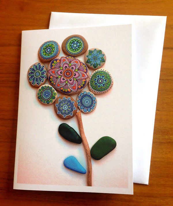 Dažytos stone mandala flower 2 - Greeting Card
