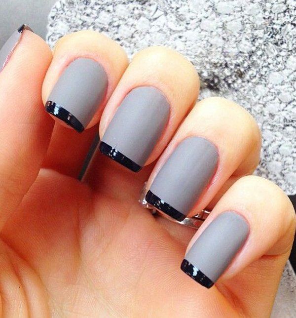 gray nails, black french tips
