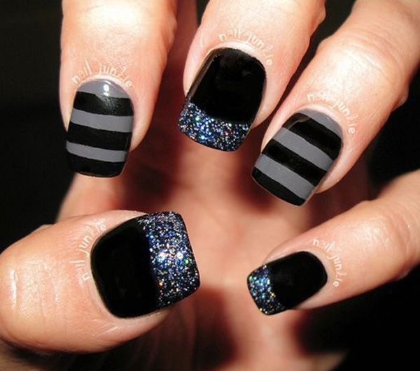 black and gray with sparkles - could do the stripes with sparkles instead of gray