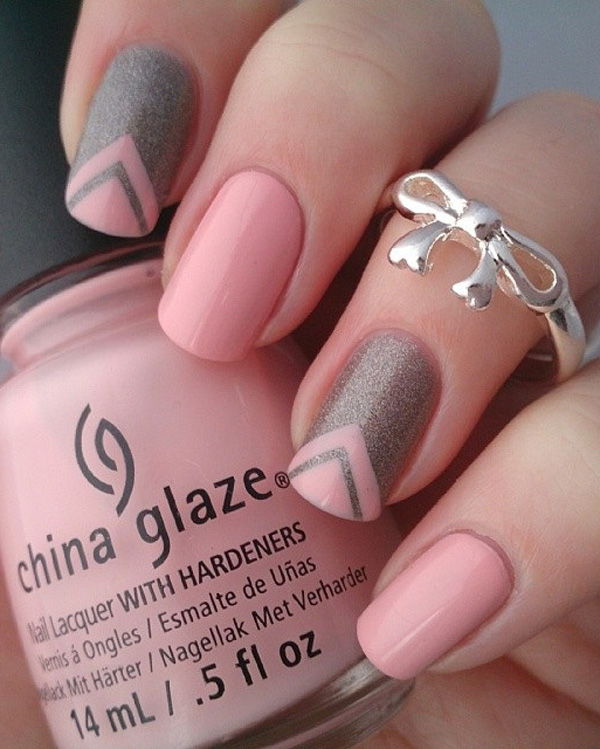 Gray and pink nail