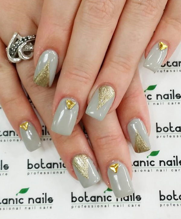 Gold metal with gray nail art