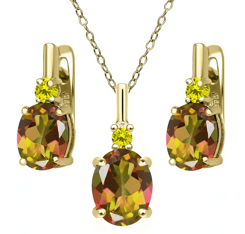 Yellow sapphire gemstone stud pendant and earring set