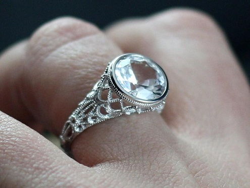 White sapphire gemstone engagement ring