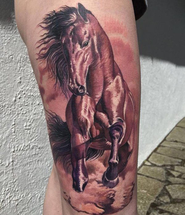 3D horse thigh tattoo