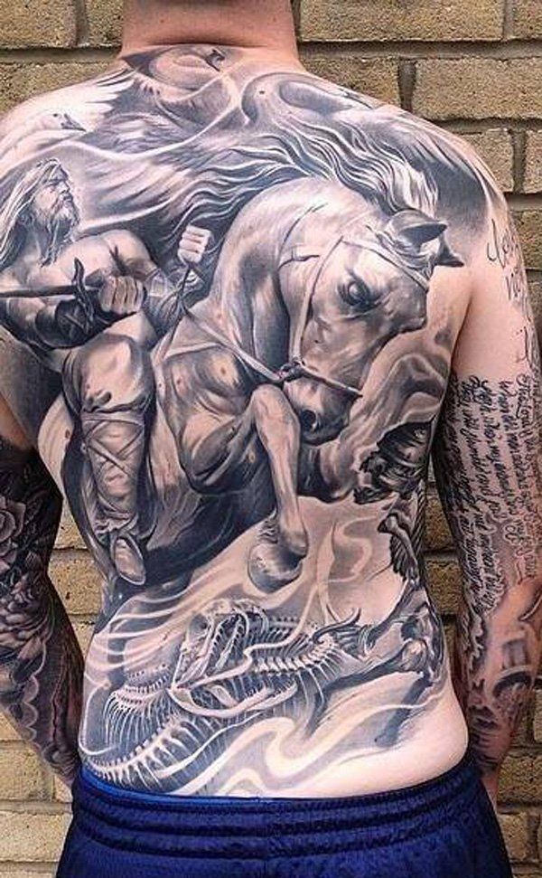 harcos with horse full back tattoo