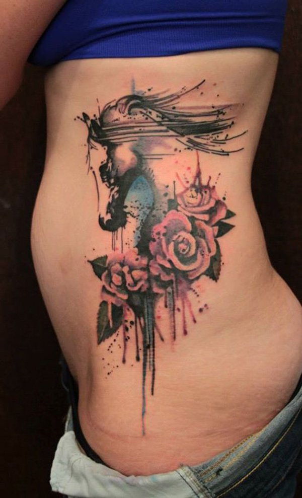 vízfestmény horse with flower tattoo