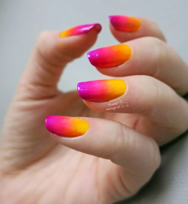 simplynailogical neon gradient nail art yellow orange pink red and purple