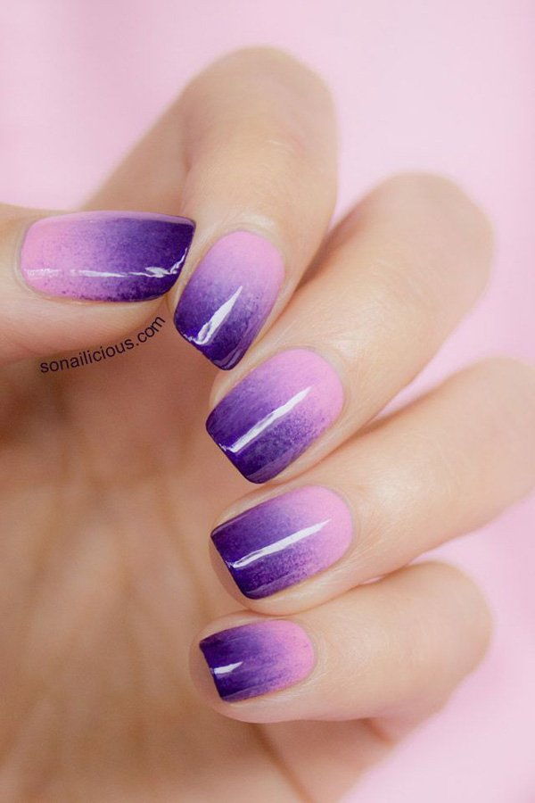 Halványlila to purple ombre nails