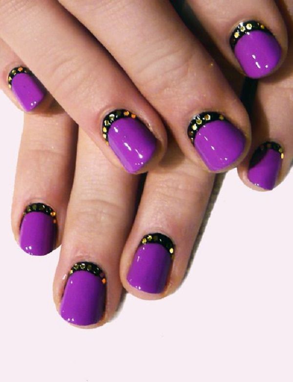 Violet and black crescent moon nails-29