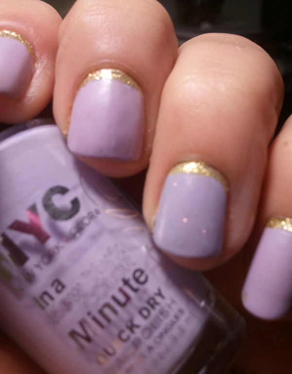 Violet with gold crescent moon nails-24