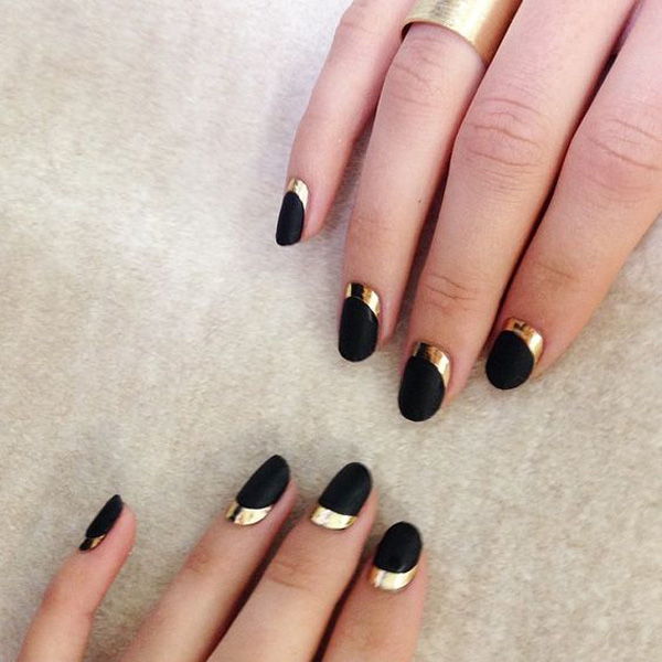 Črna with Gold crescent moon nails-1