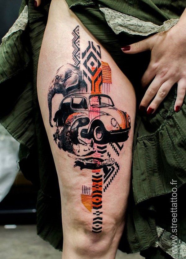 nadrealistično thigh tattoo