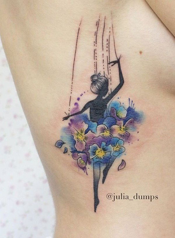 akvarelė dancer side tattoo