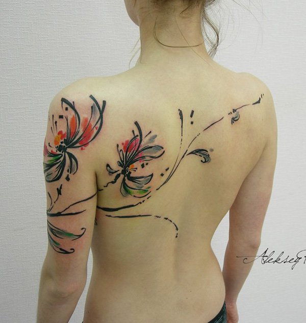 akvarel chrysanthemum tattoo