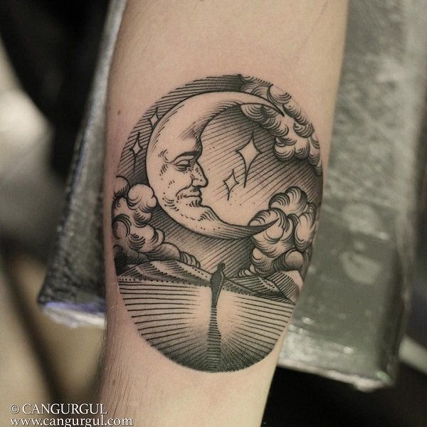 mėnulis illustration style tattoo