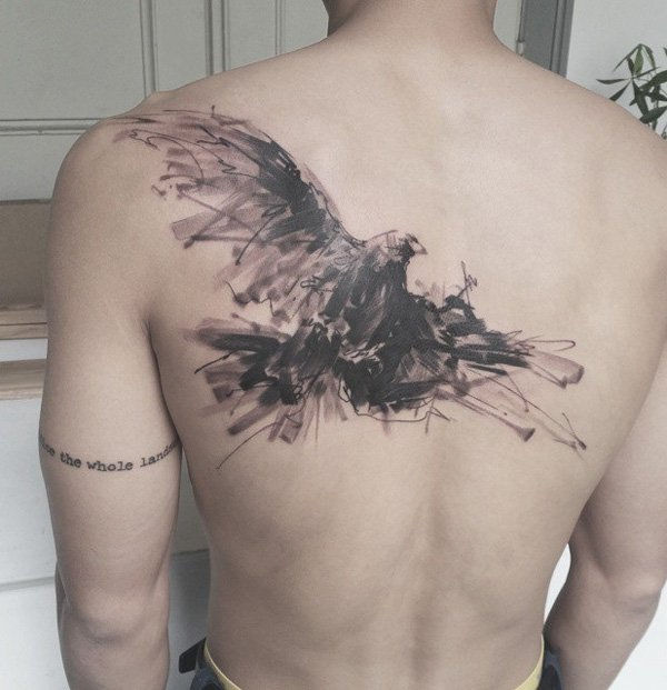 Kinų ink painting style bird tattoo