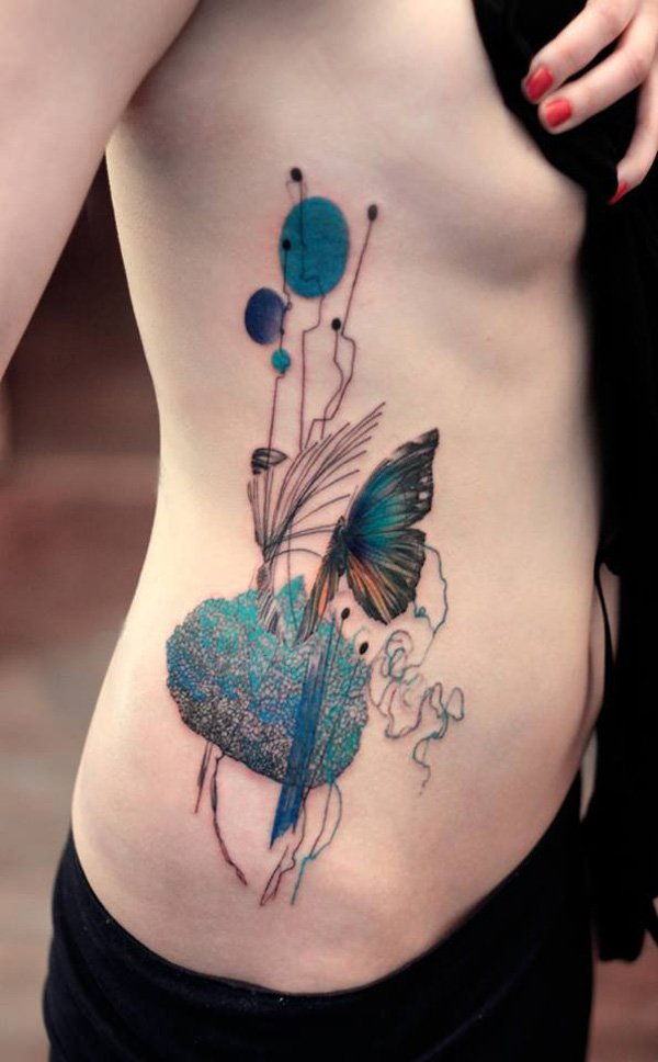 Grazus peacock blue with butterfly side tattoo