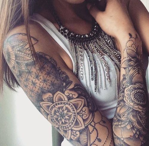 Mandala sleeve tattoo for women