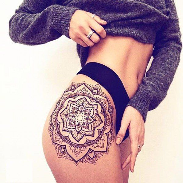 mandala thigh tattoo for women