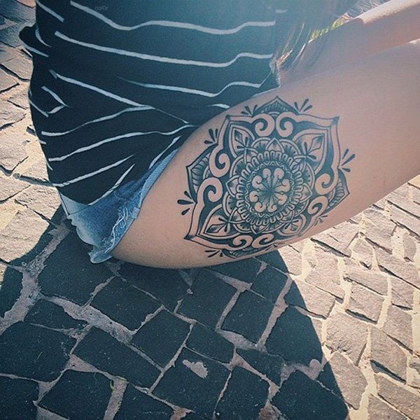 Mandala thigh tattoo-5