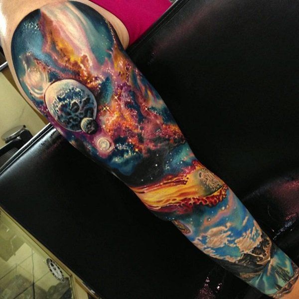 3D space full sleeve tattoo