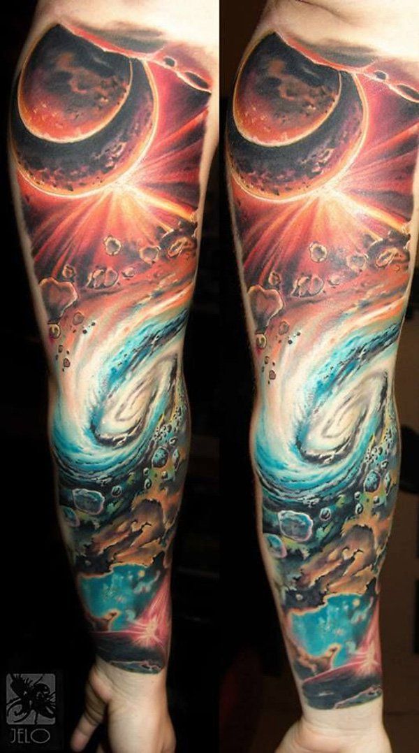 3D space tattoo for men