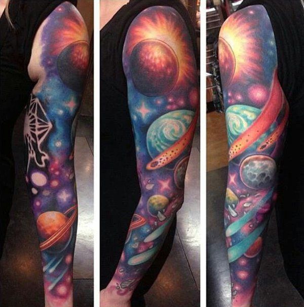 színes space full sleeve tattoo for men