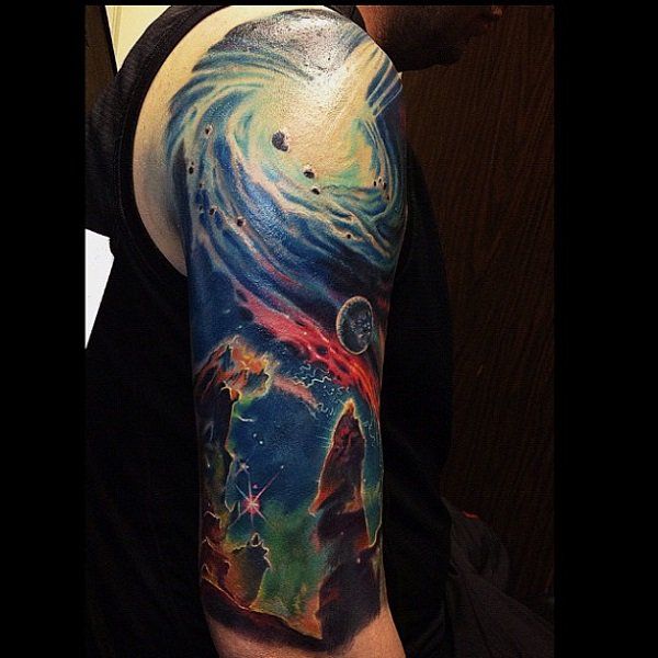Cool colored hlaf sleeve tattoo