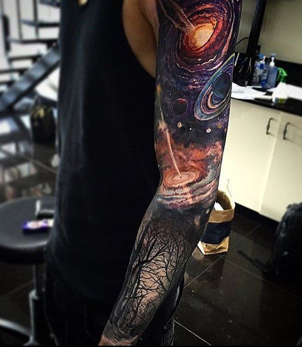 menő space sleeve tattoo for men