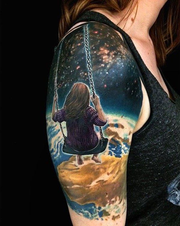 hely and girl sleeve tattoo